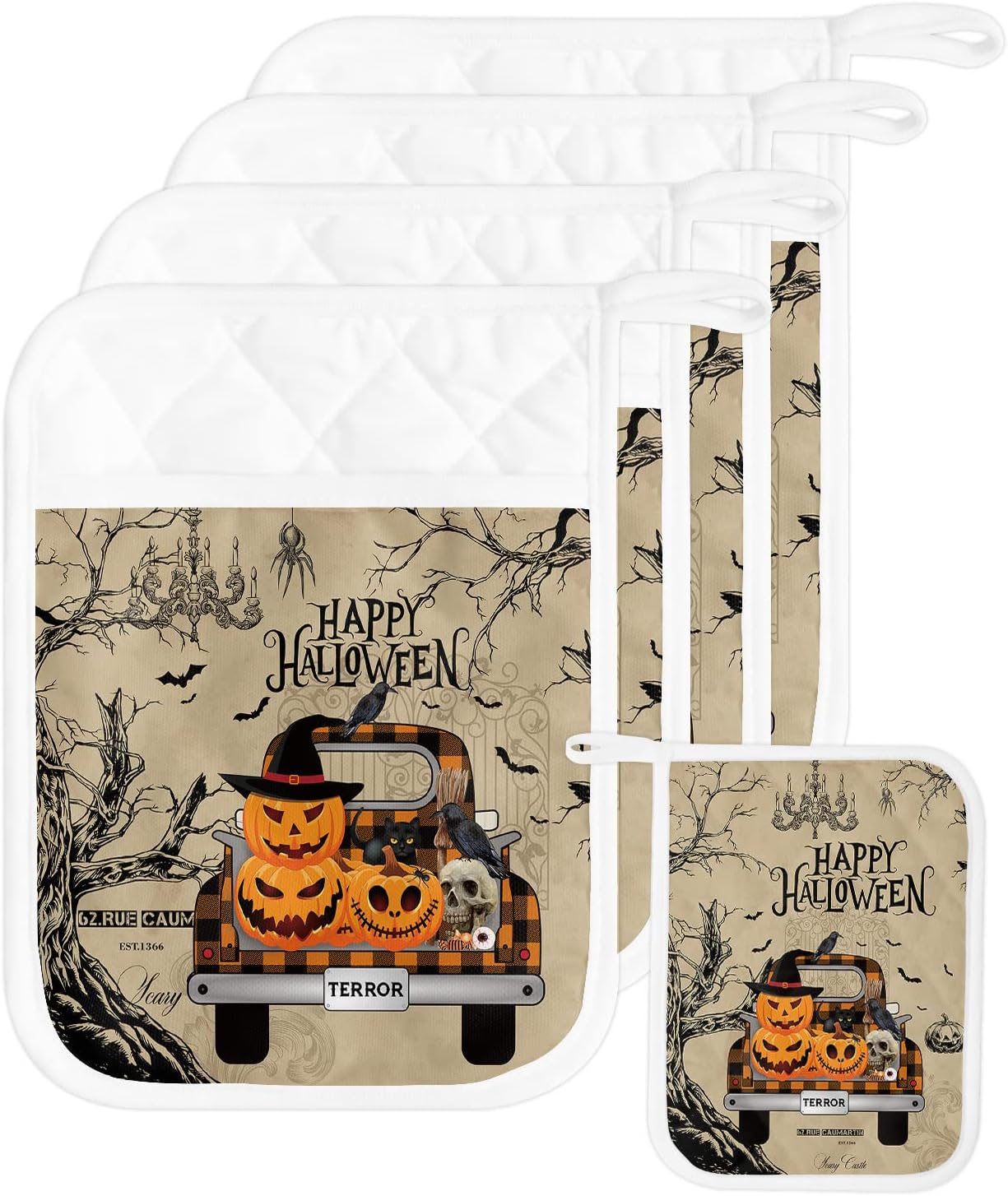 Halloween Creepy Kitchen Potholders 5PCS Set