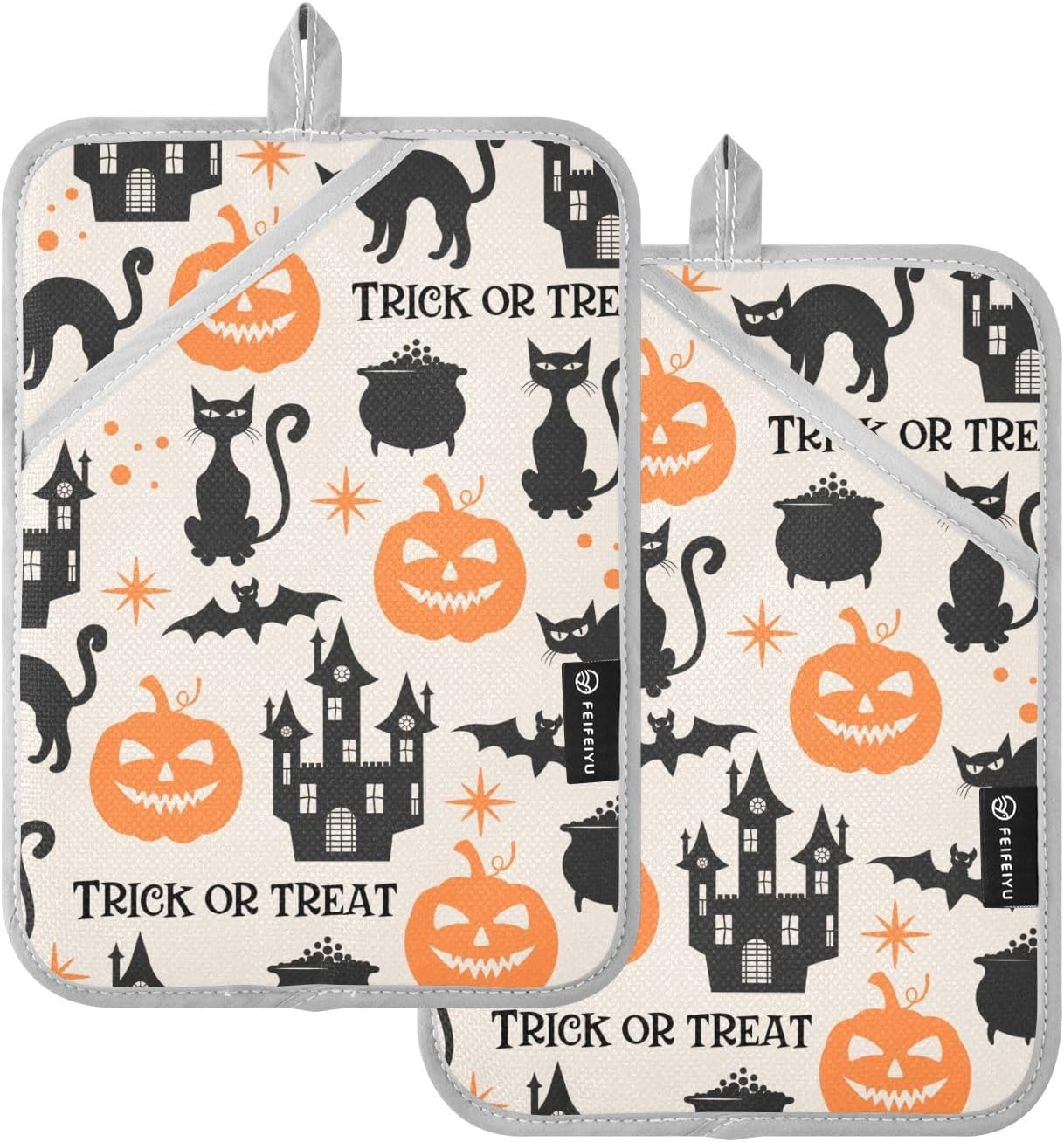GAIGEO Halloween Black Cats Oven Hot Pads Set