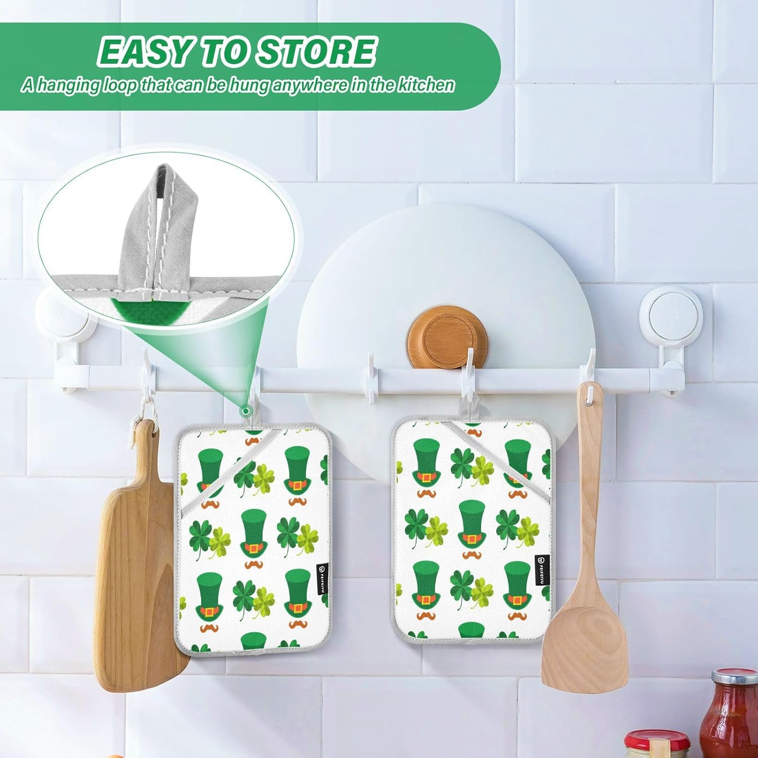 Kcldeci 2Pack Green Hat Four Leaf Clover Heat Resistant Potholders