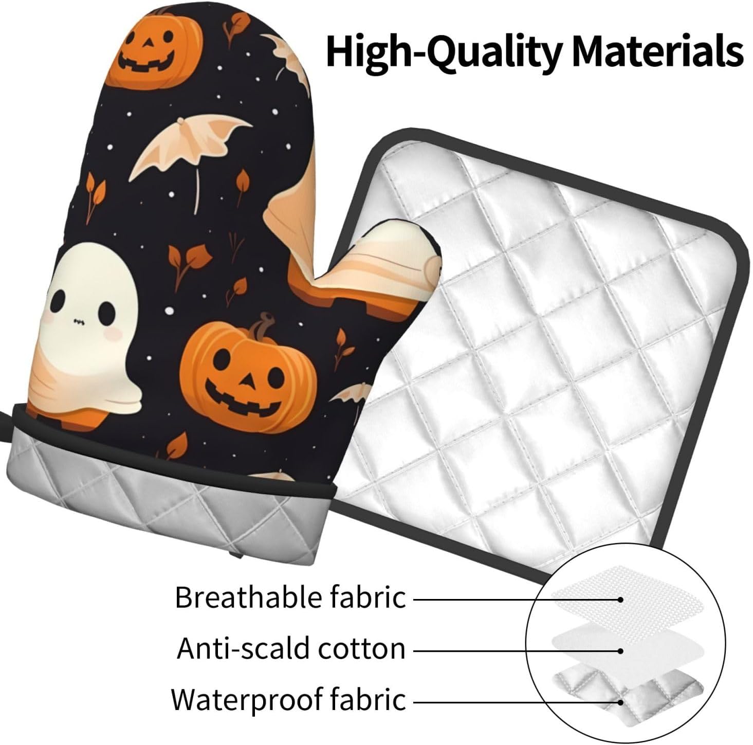 Premium Halloween Oven Mitts and Pot Holders Set for Baking BBQ