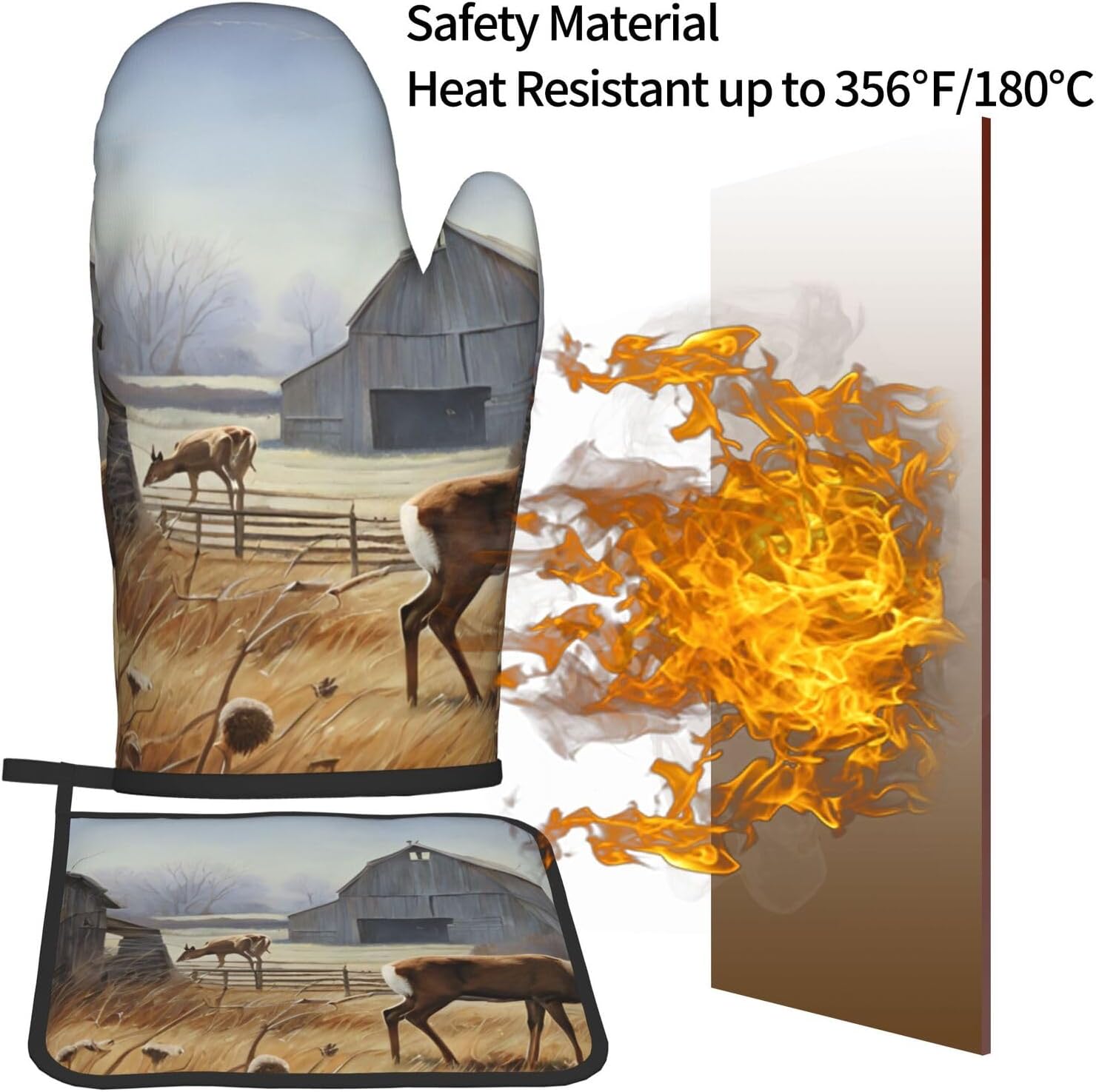 Quopvn Deer Hunting Oven Mitts Pot Holders 2pcs Set