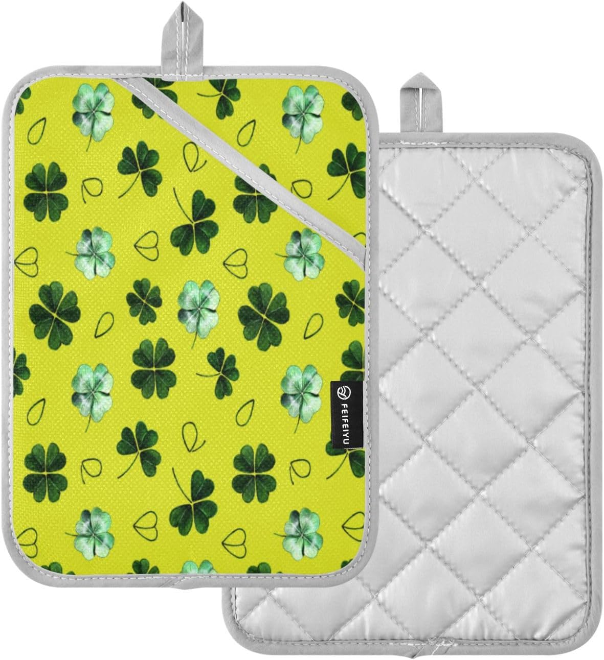 Kcldeci Green Clover Leaves 2Pack Heat Resistant Oven Mitts Potholders