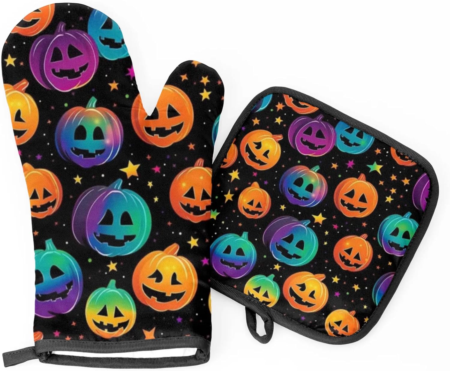 Halloween Oven Mitts Pot Holders Set - Pumpkins with Safety