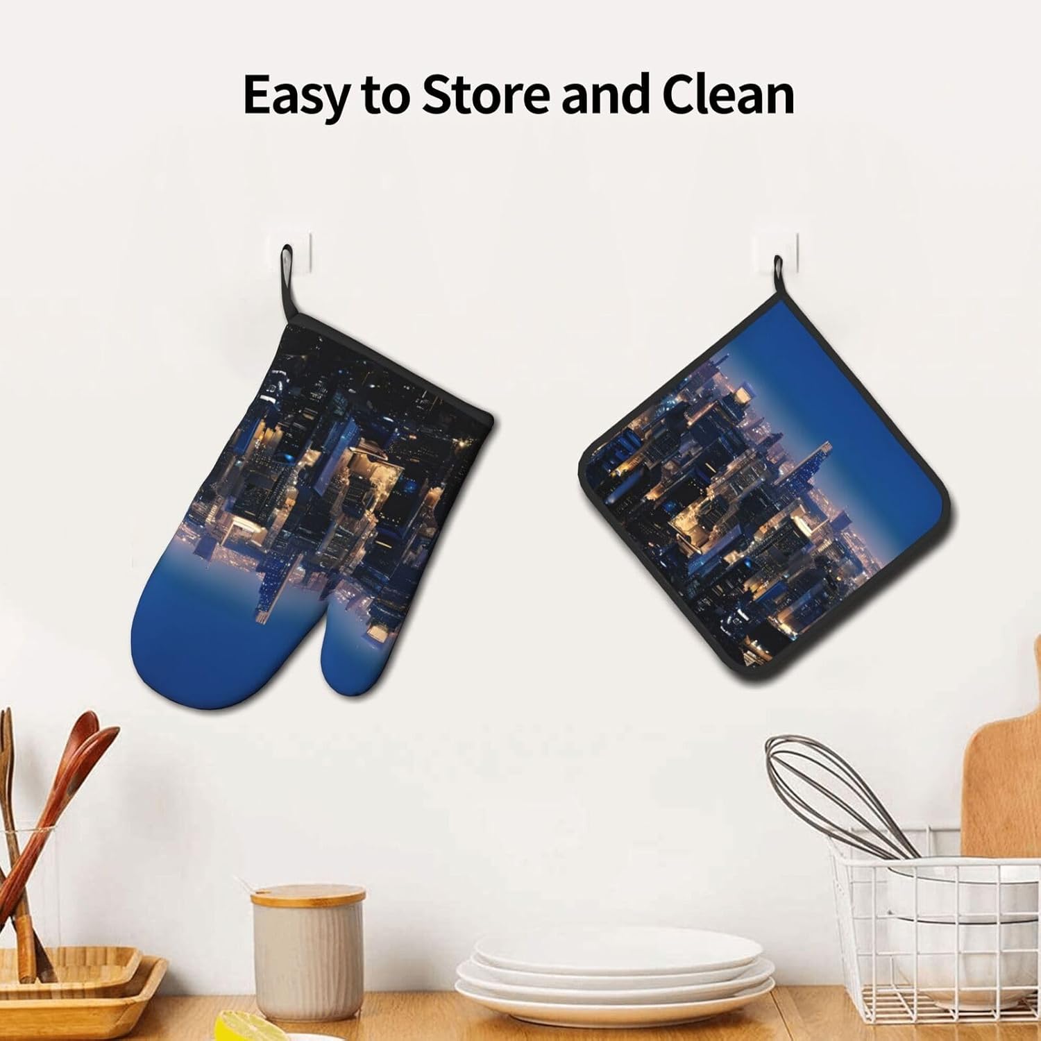 Los Angeles Skyline Prints Oven Mitt Pot Holder Set