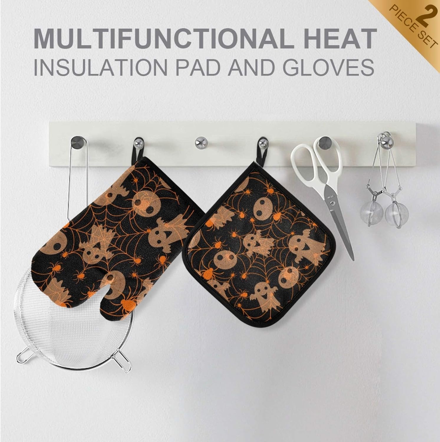 Halloween Cute Ghost Pot Holder Oven Mitt Set