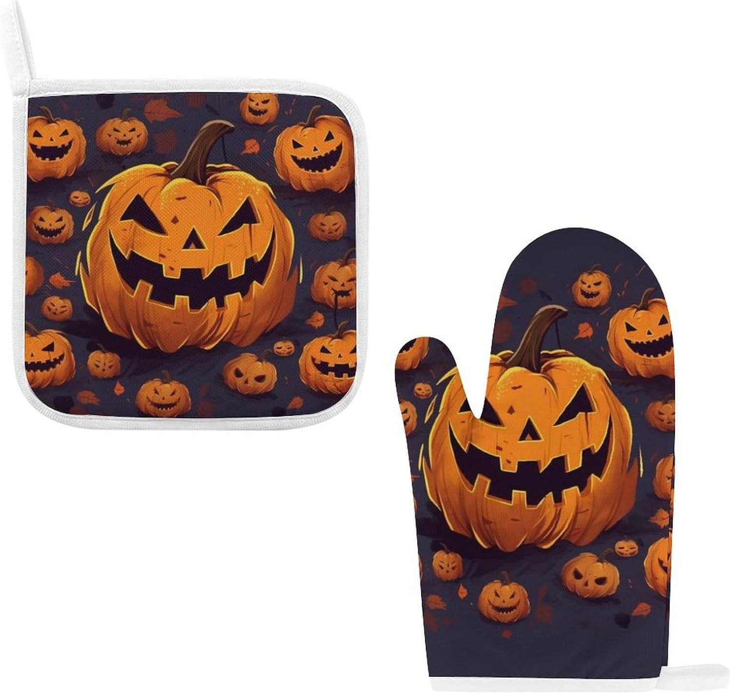 Halloween Pumpkin Oven Mitts Pot Holders Set for Cooking