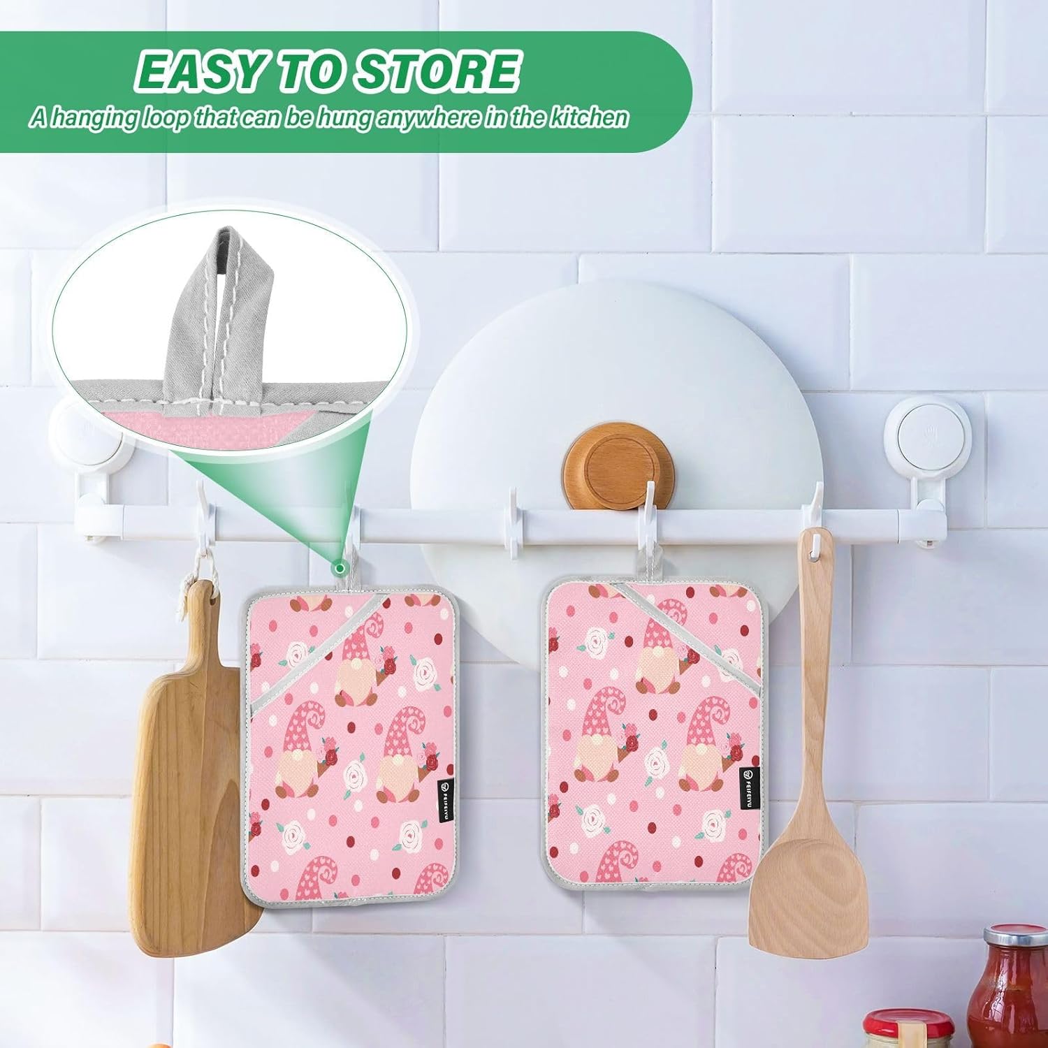 Kcldeci Pink Gnome Heat Resistant Oven Mitts 2 Pack