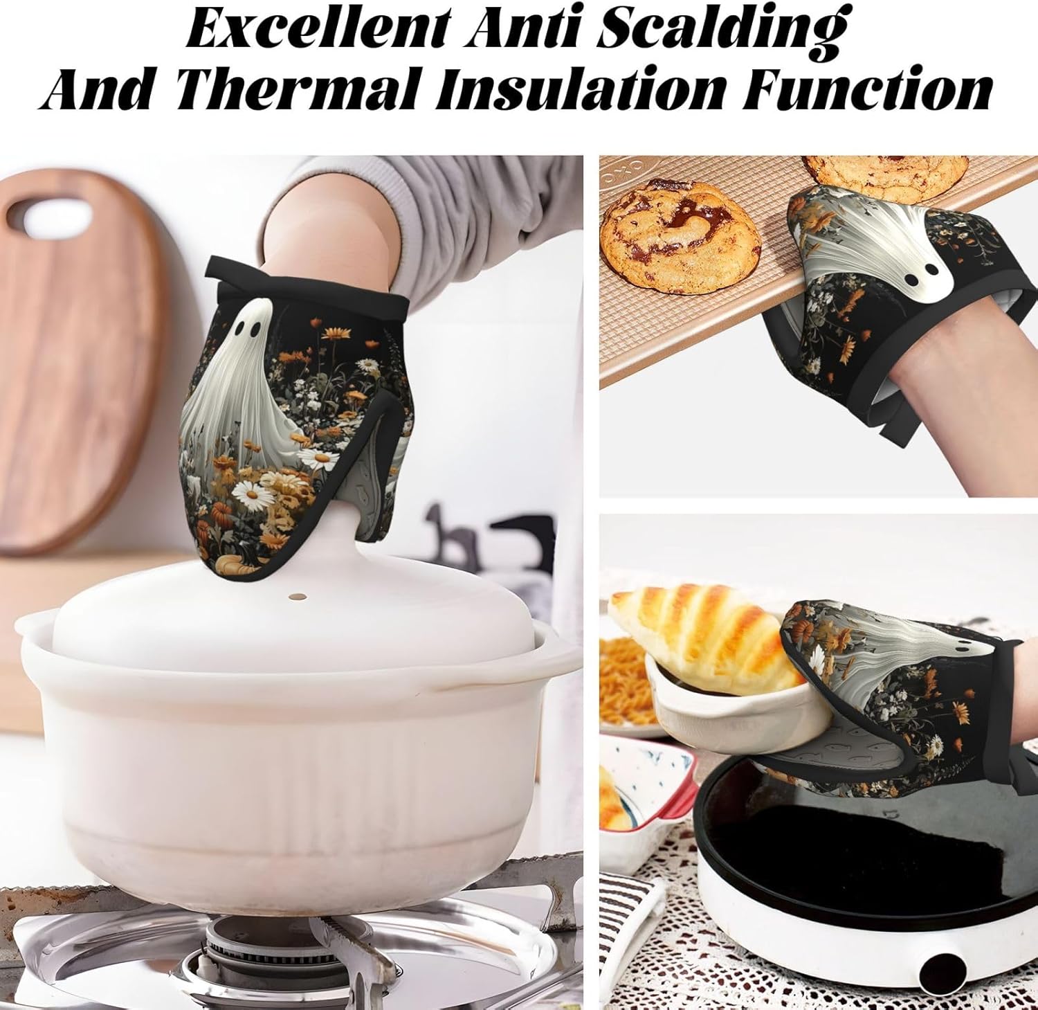Halloween Ghost Mini Silicone Oven Mitts by FireDeer Safe and Fun Kitchen Pals
