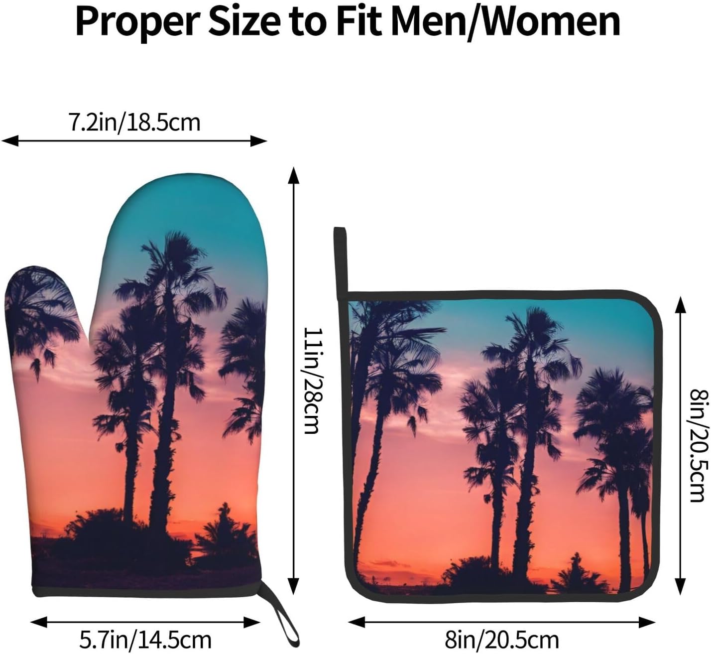 Palm Tree Sunset Oven Mitt and Pot Holder Set