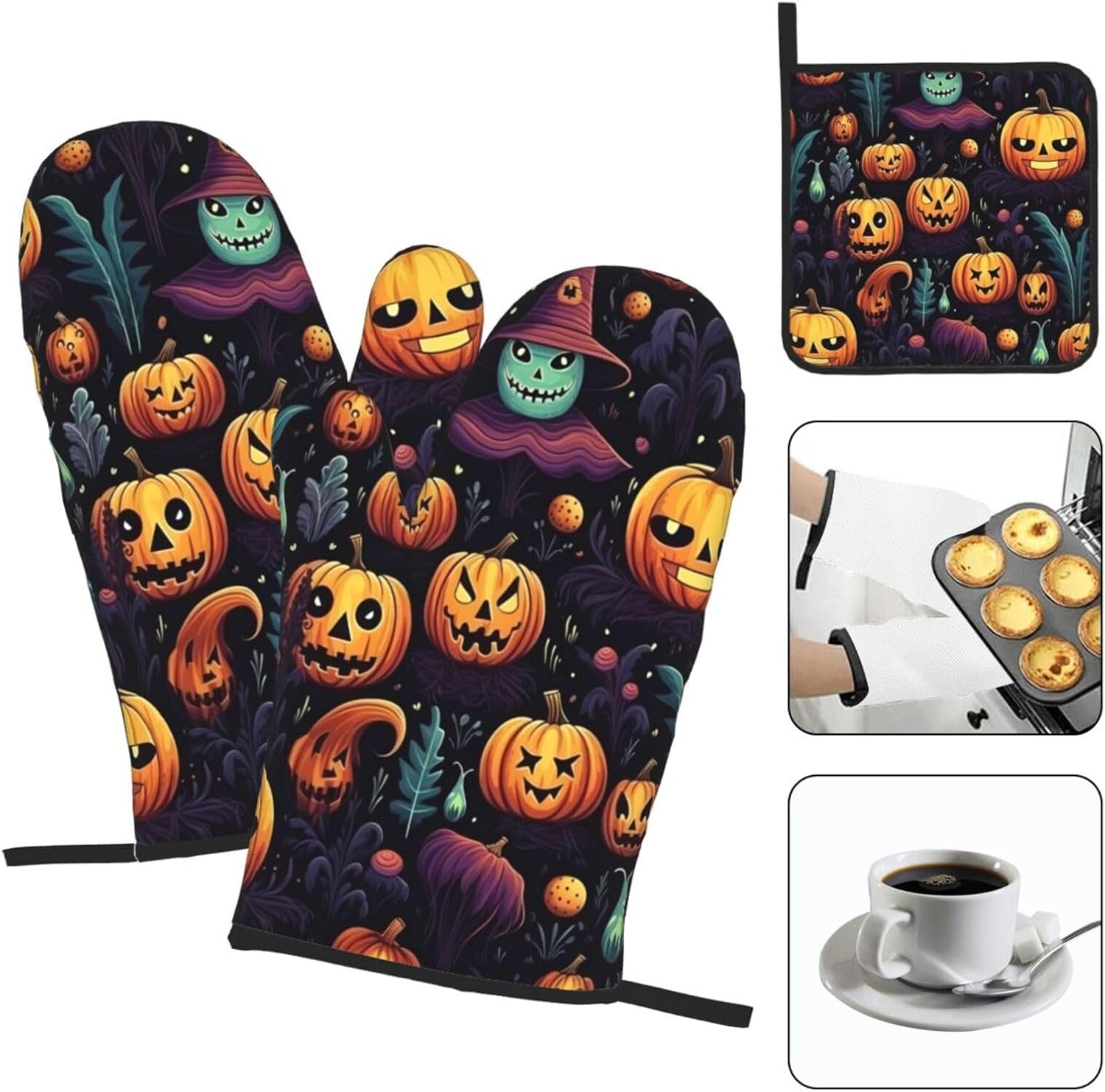 Spooky Halloween Heat-Resistant Oven Mitts for Grilling Cooking