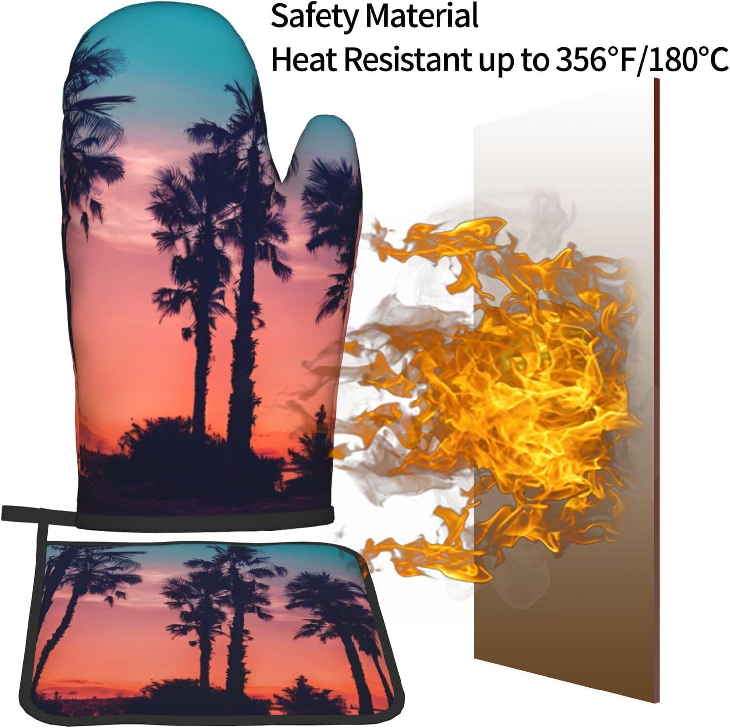 Palm Tree Sunset Oven Mitt and Pot Holder Set