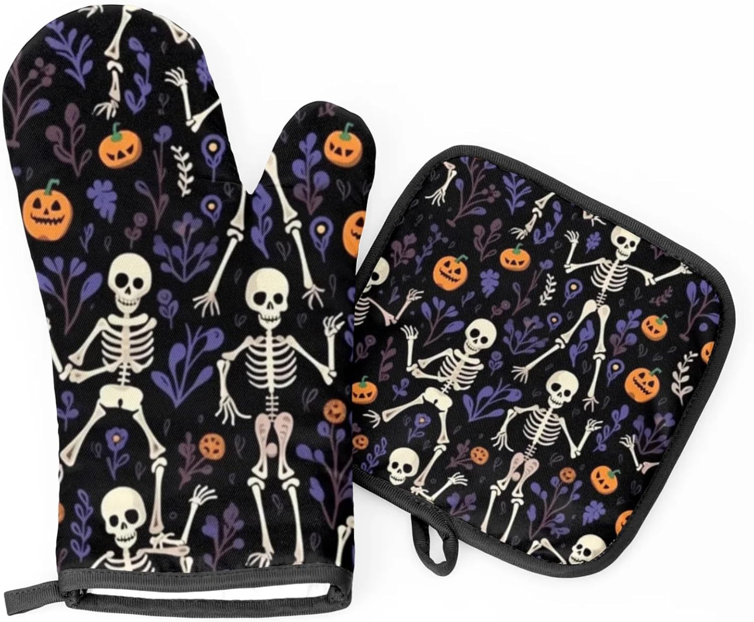 Aglebo Halloween Skull Flowers Oven Mitts Set of 2