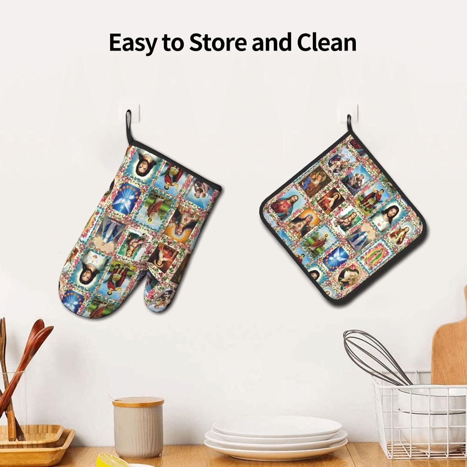 Catholic Saints Oven Mitts Pot Holders Heat-Resistant Fasty Functional