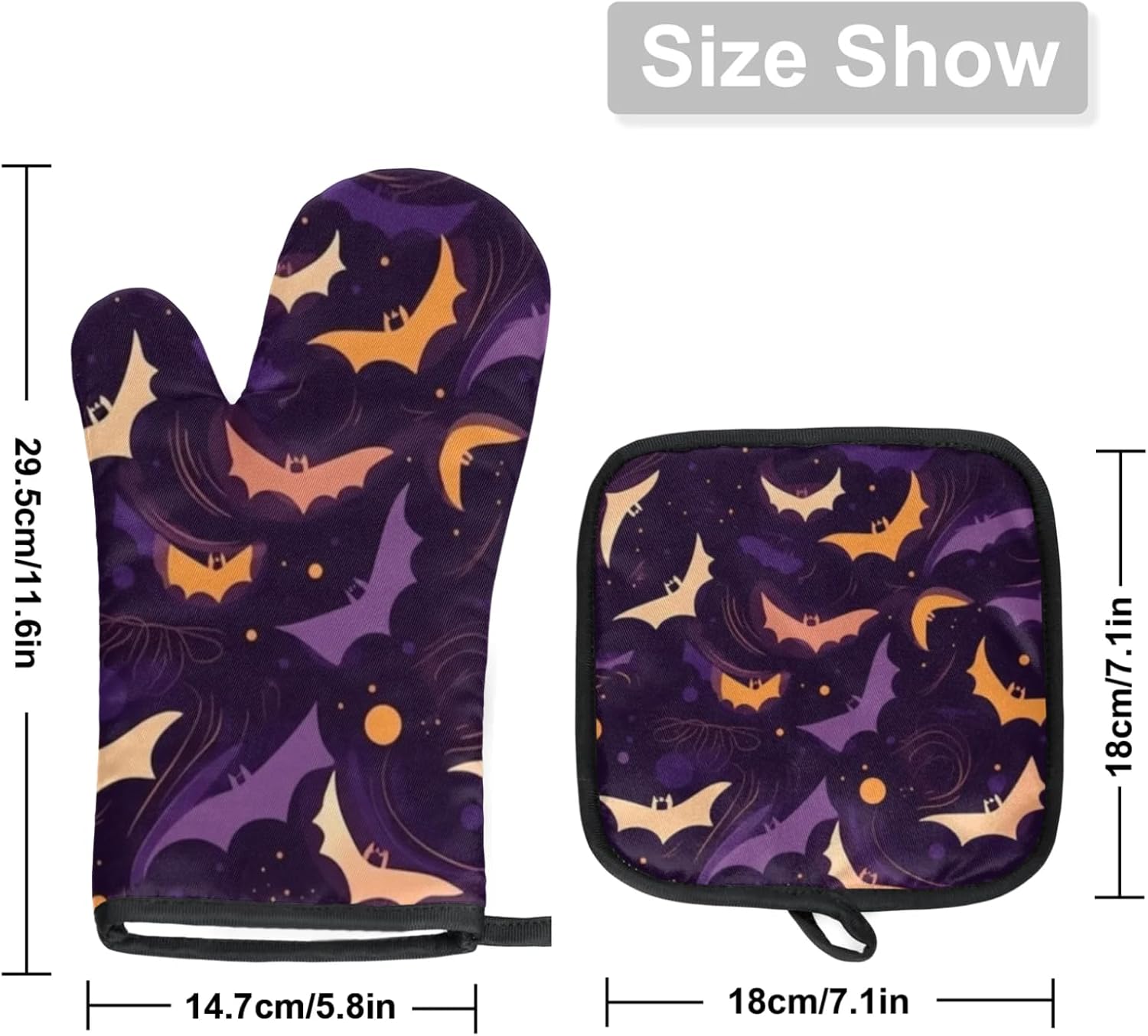Halloween Cute Bats Oven Mitts Pot Holders Set of 2