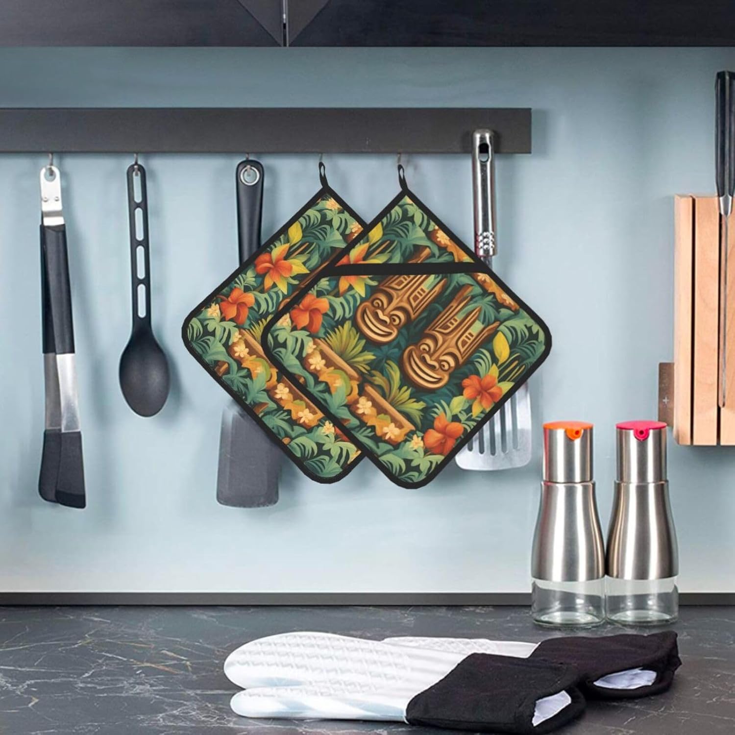 Aloha Tiki Pattern - Heat-Resistant Potholders - BBQ Kitchen Essentials