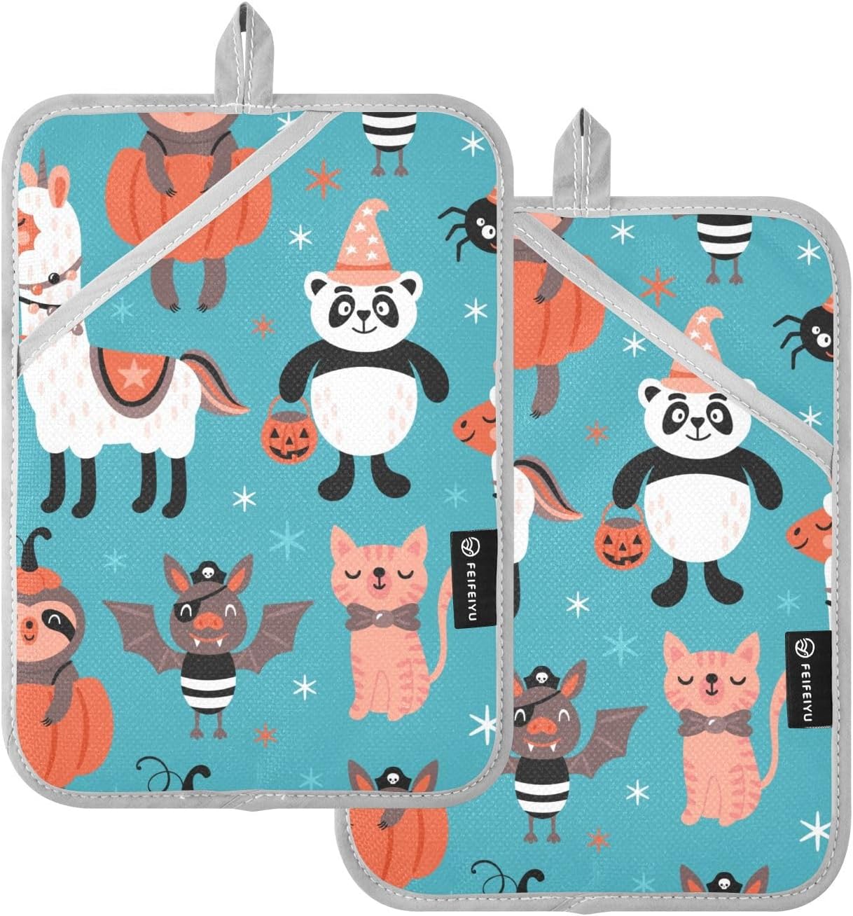 Halloween Halloween Animal Llama Potholders with Pockets Non-Slip Oven Mitts