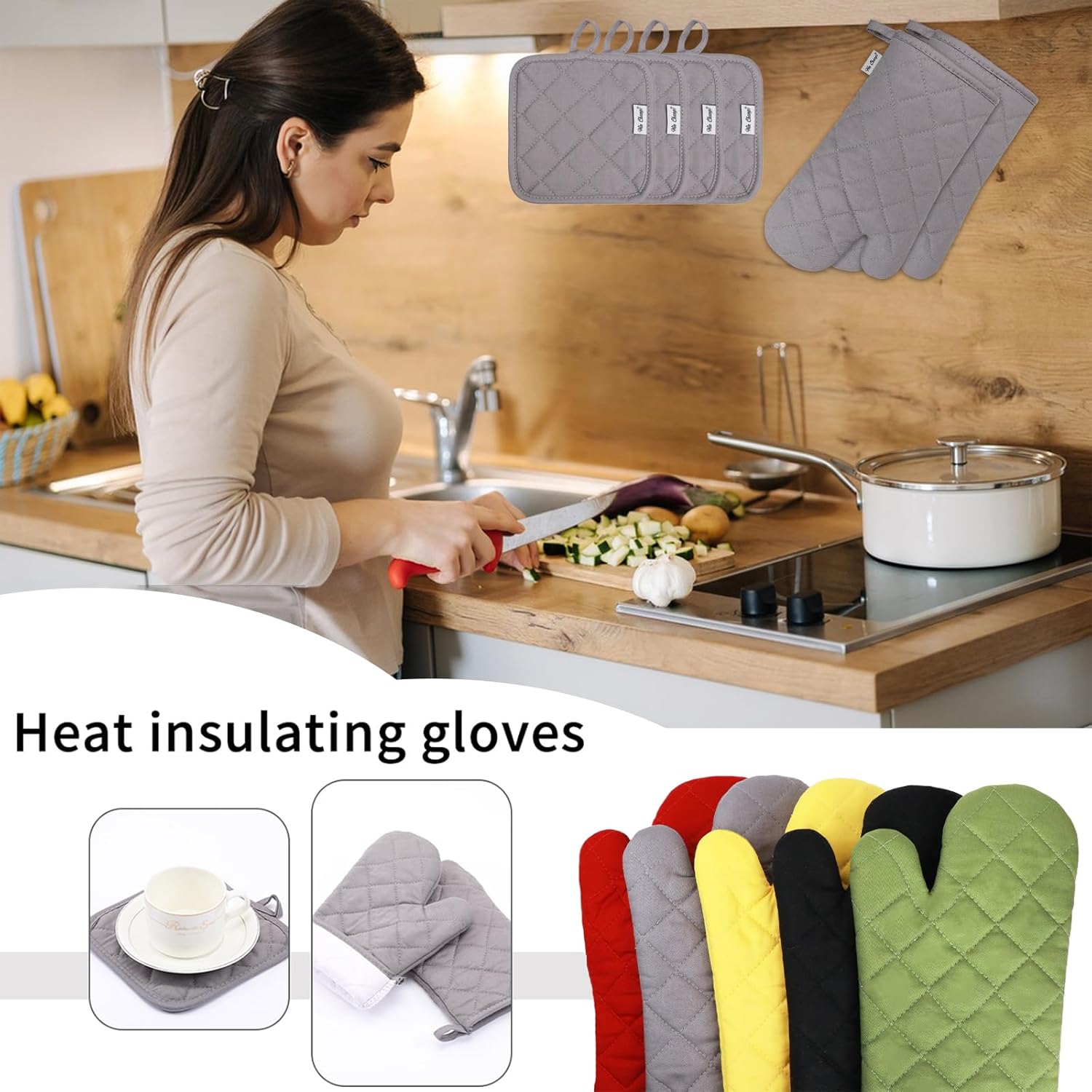 6-Piece Oven Mitts Potholders Set for Safe Cooking