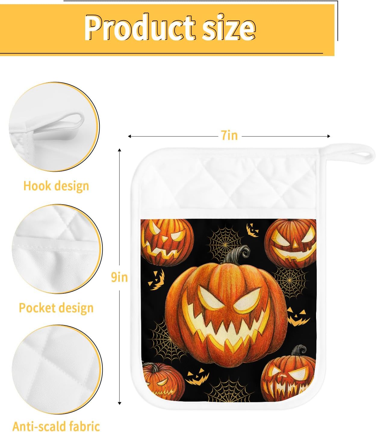 Gehucokee Halloween Pot Holder with Pocket Set - Blackand