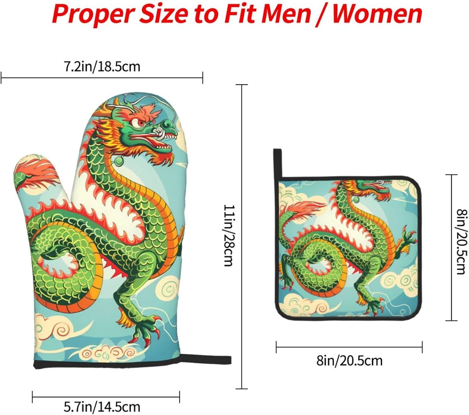 Sturdy Dragon-Themed Heat-Resistant Oven Mitts Set of 3