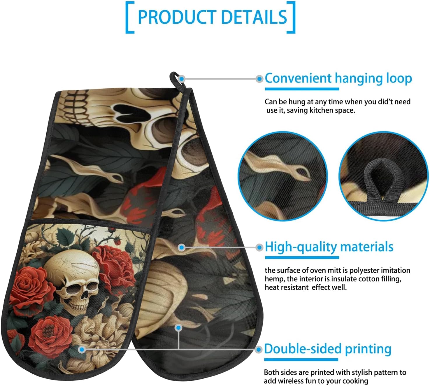 Halloween Red Rose Skull Double Oven Mitts Heat-Resistant Oven Gloves