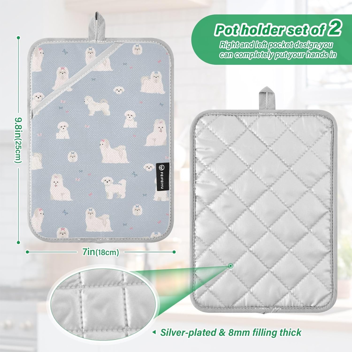Premium Heat-Resistant Potholder Set for Maltese Dogs