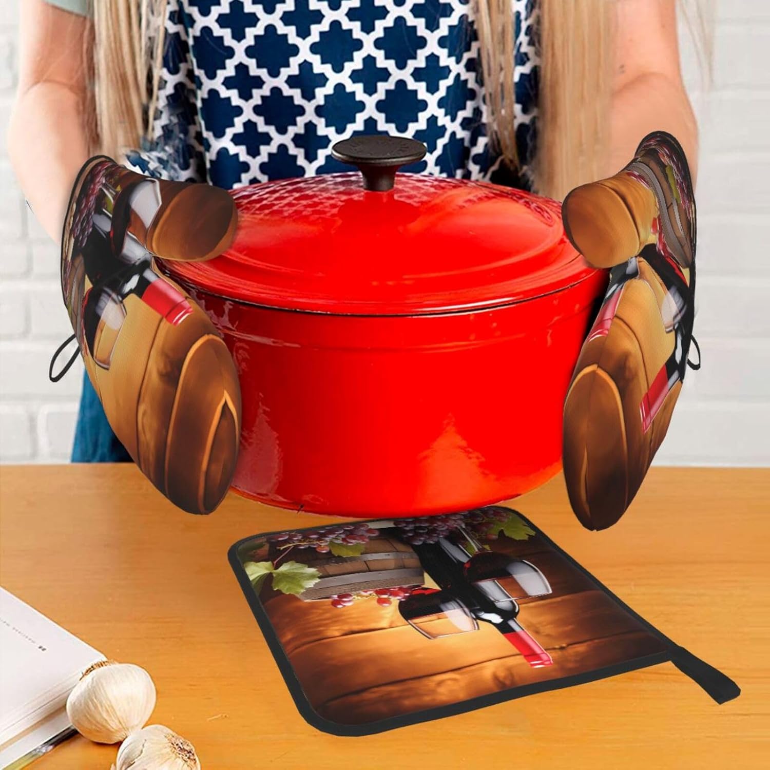 DXTKWL Heat-Resistant Oven Mitt Set for Grilling Cooking