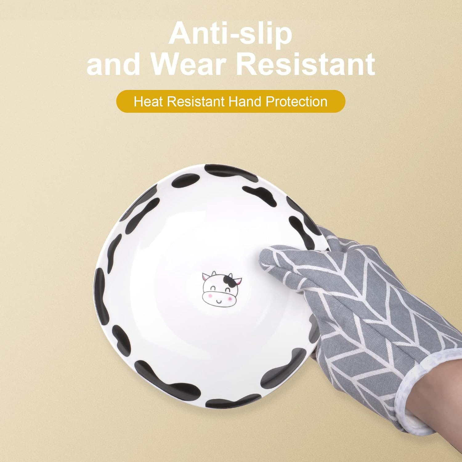 AUAUY 6-Piece Oven Mitts Set with Non-Slip Silicone