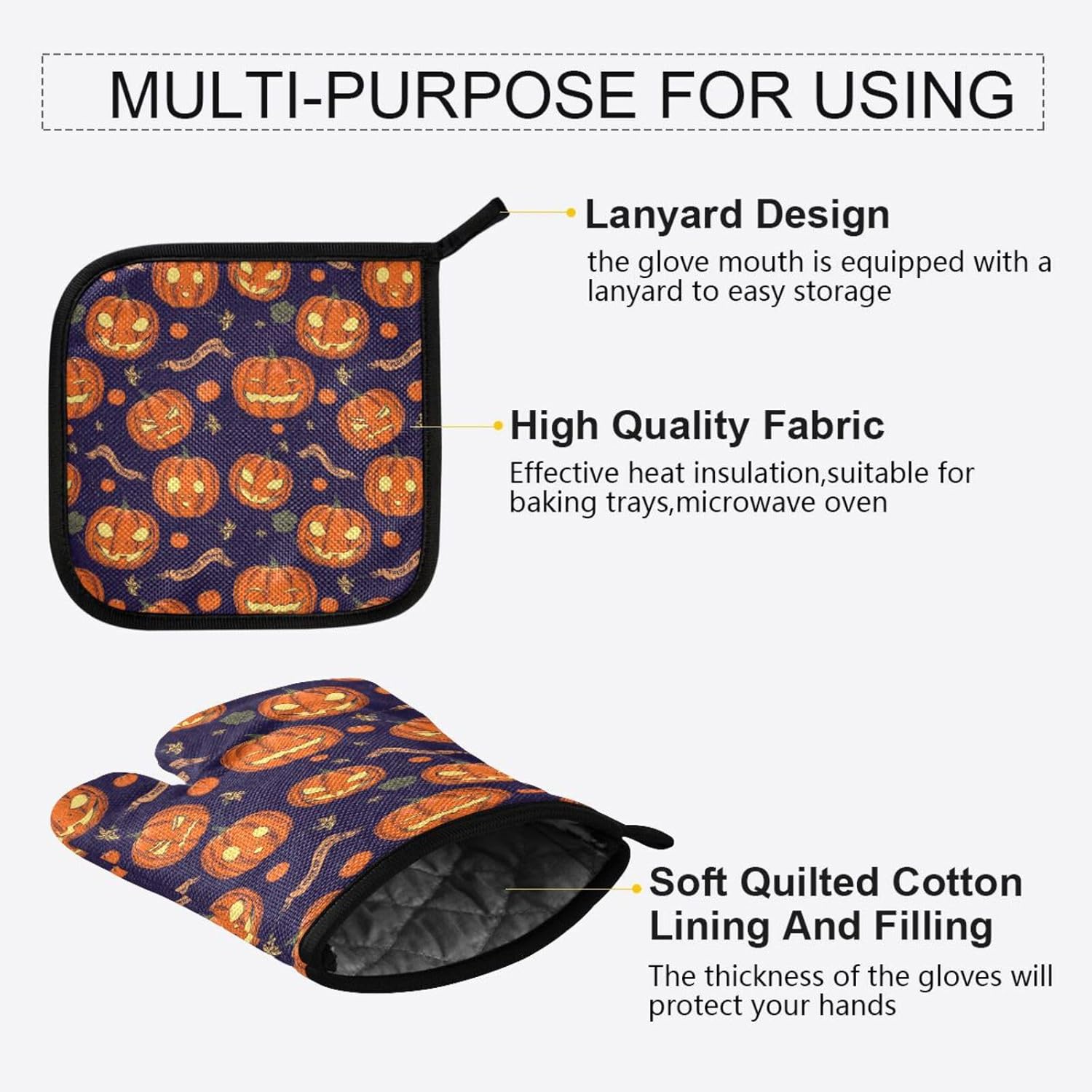 Halloween Orange Pumpkin Oven Mitts 2 Pc Set