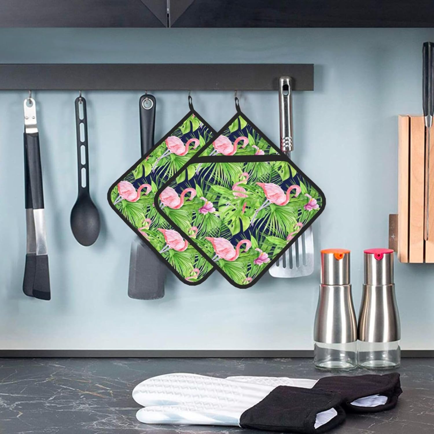 Elegant Heat-Resistant Flamingo Potholders for Kitchen Collection