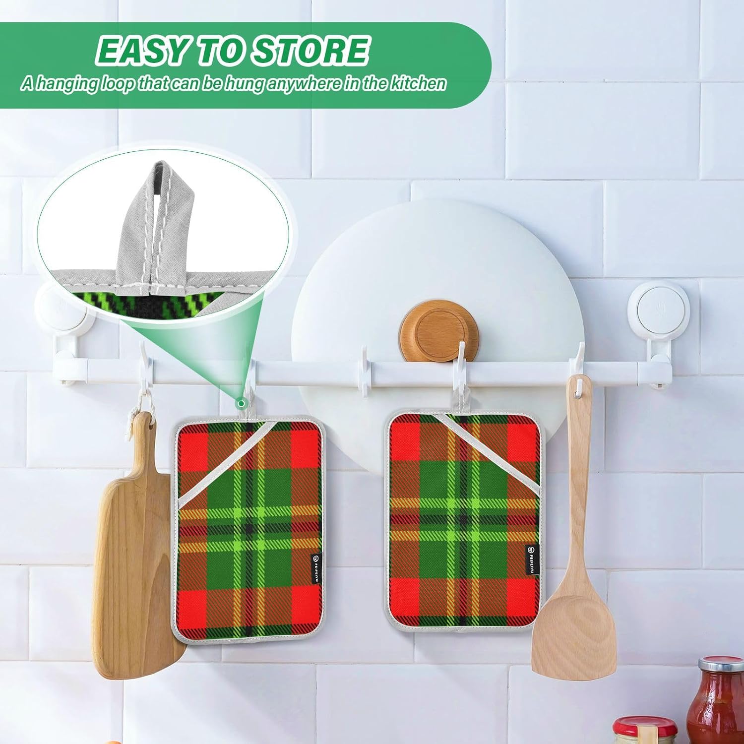 Kcldeci Green Red Tartan Plaid 2Pack Pot Holder Set Heat Resistant Patternd 101