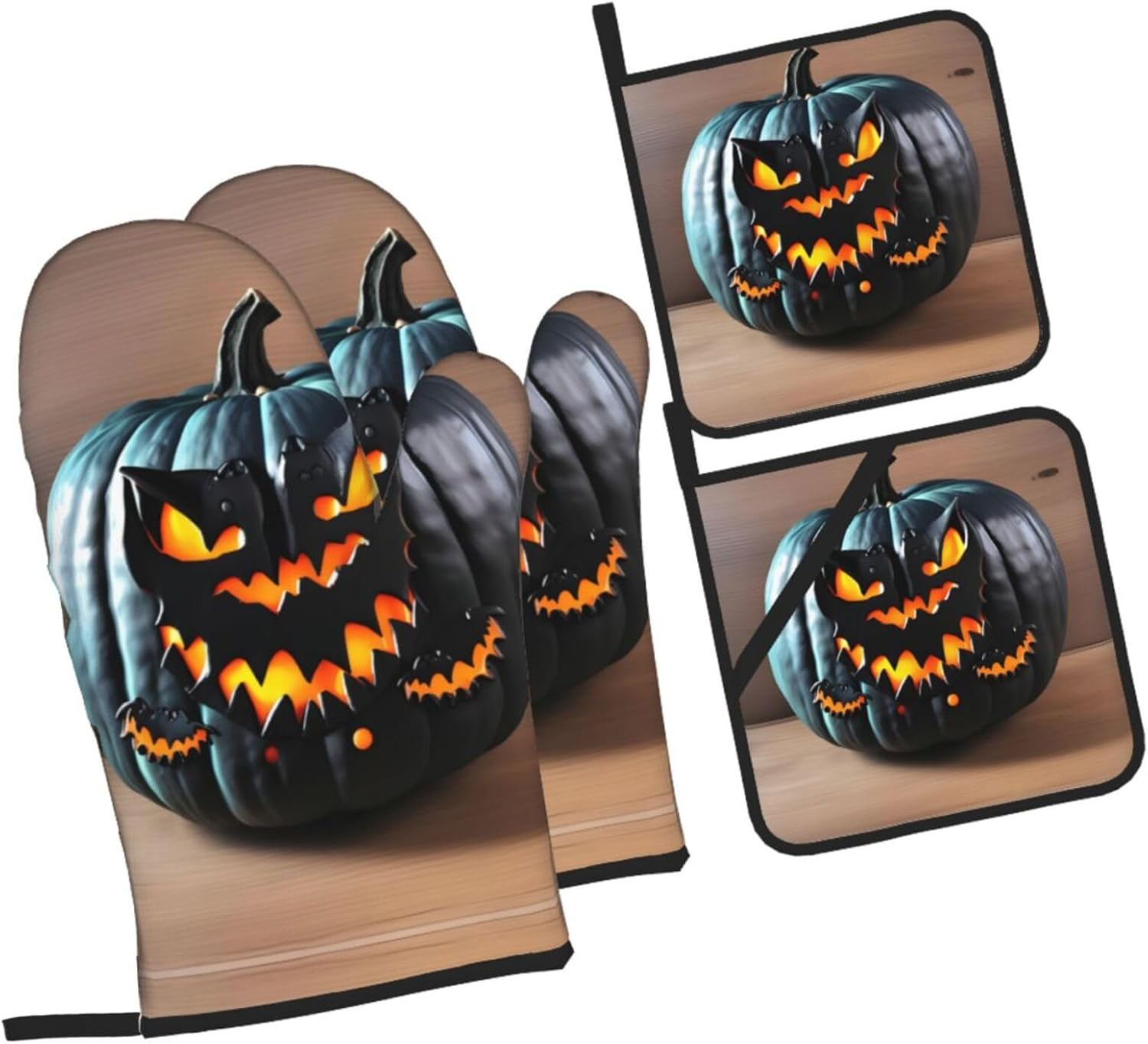 Halloween Bat Pumpkin Oven mitts and DUPI pot holders durability cooking set
