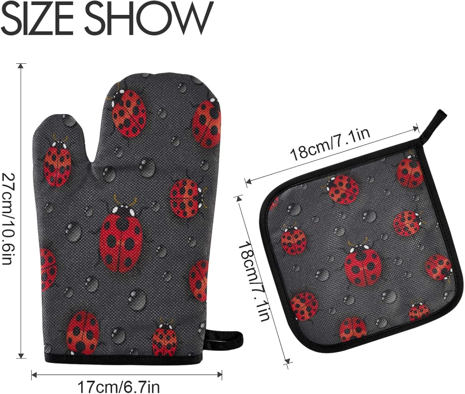 AUUXVA Ladybug Water Drop Pattern Oven Mitt Set