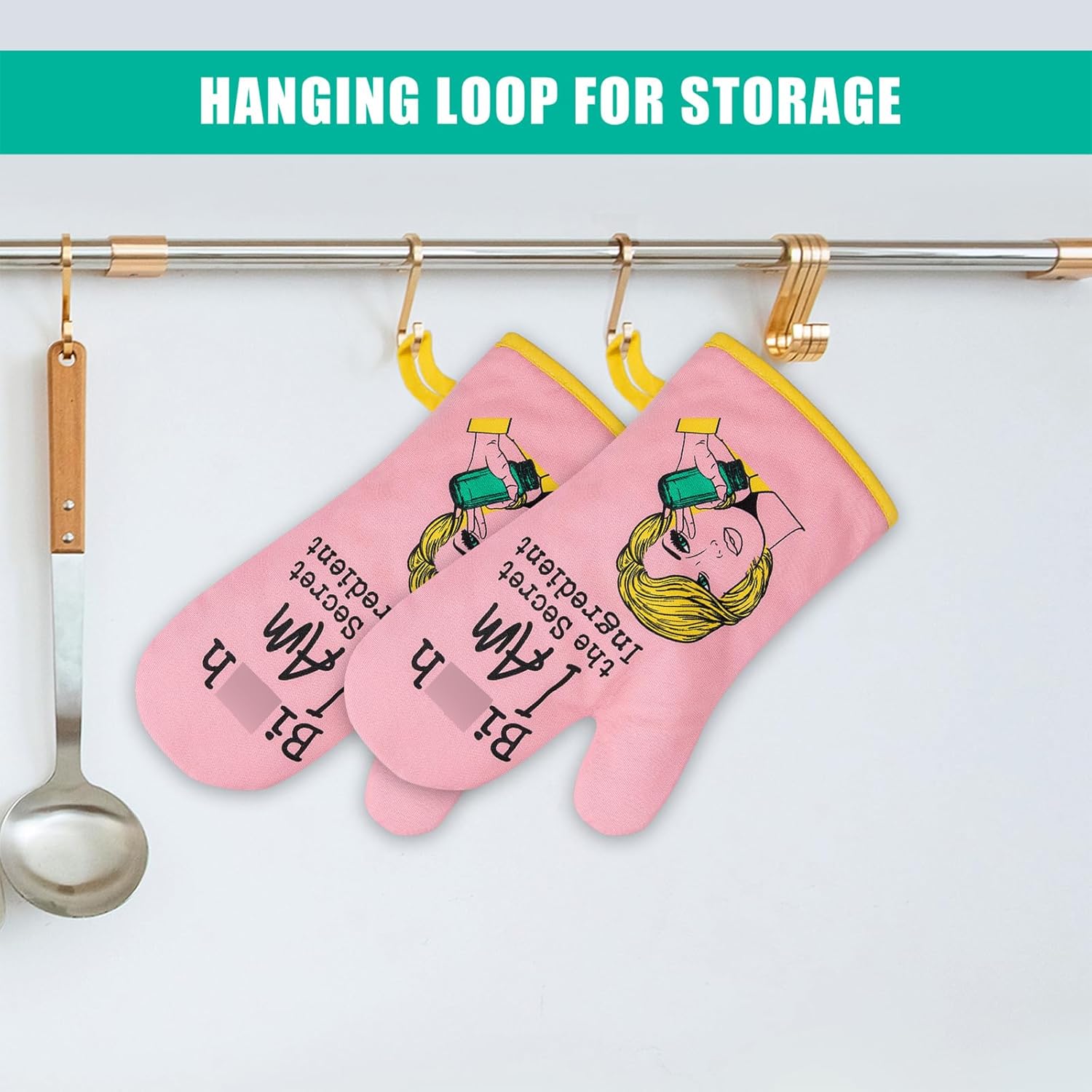 Funny Pink Oven Mitt Set for Baking Kitchen_GF