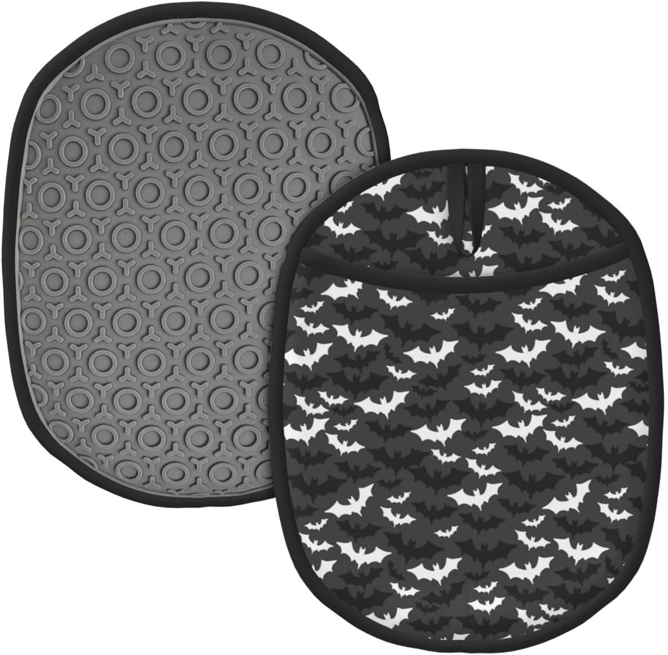 Vivid Halloween Bats Grey Oven Pot Holder Set