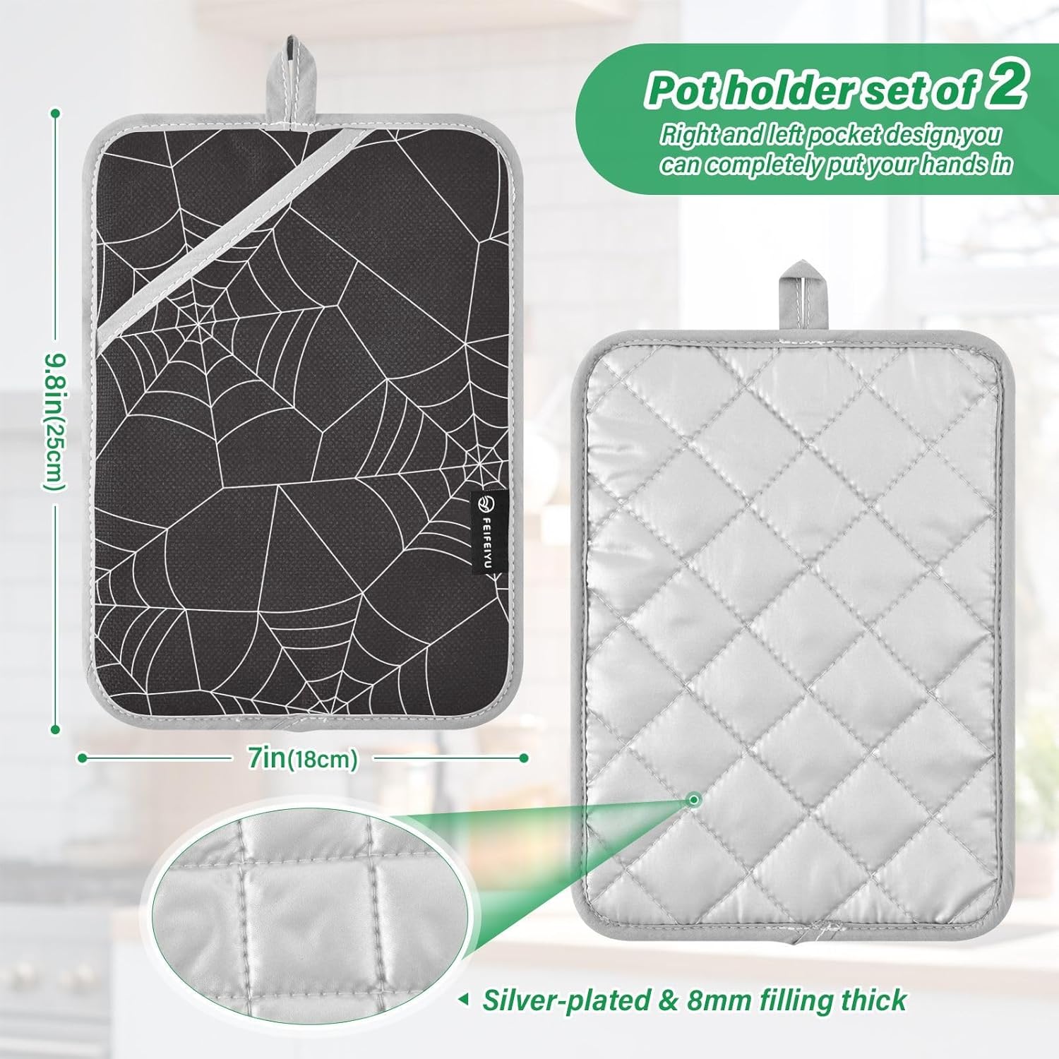 OURVII Halloween Spider Web Potholders 2 Pack