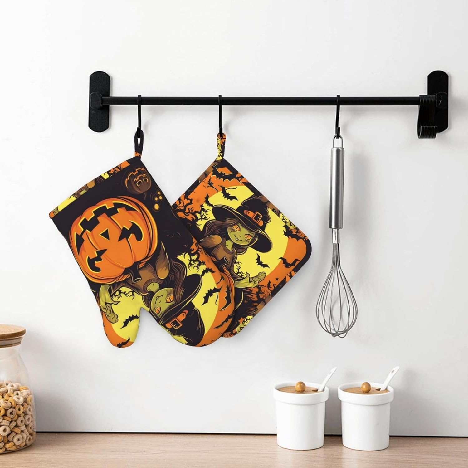 2 pcs Halloween Pumpkin Witch Oven Mitts Set