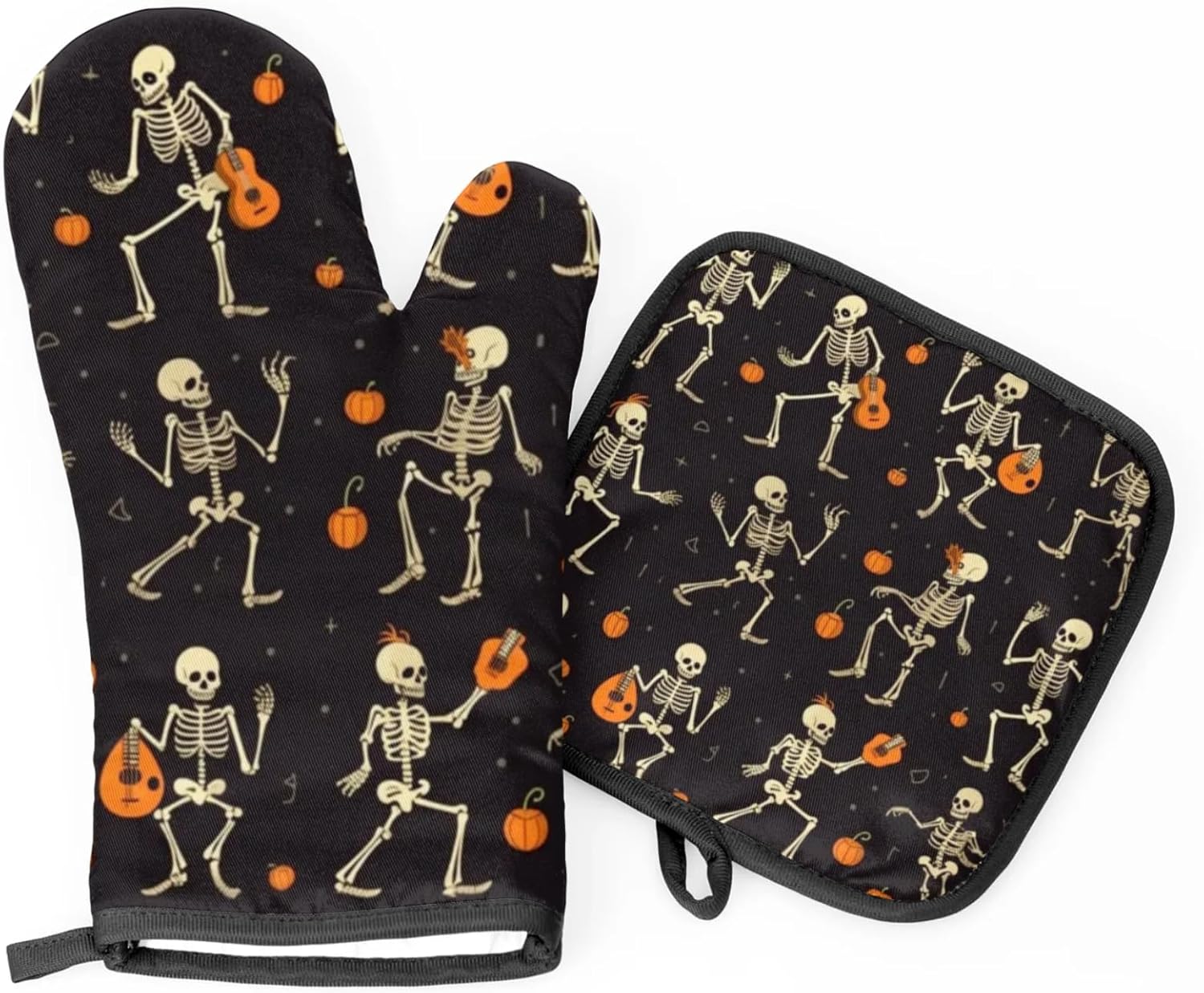 Aglebo Gigantic Halloween Skull Set Oven Mitts Pot Holders Heat-Resistant Safe