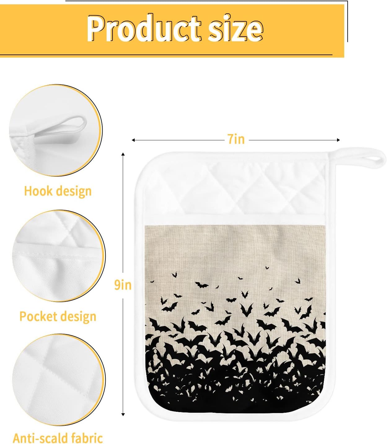 Halloween Bat 5-Piece Pot Holder Set
