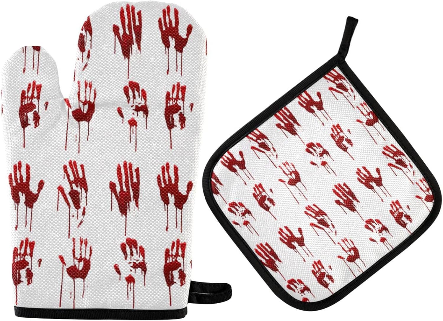 Halloween Bloody Hand Prints Set - 2-Piece Oven Mitts for Cooking