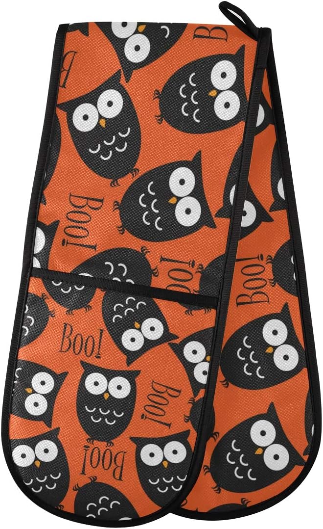 Halloween Owl Boo Double Oven Mitt Heat-Resistant Kitchen Gloves