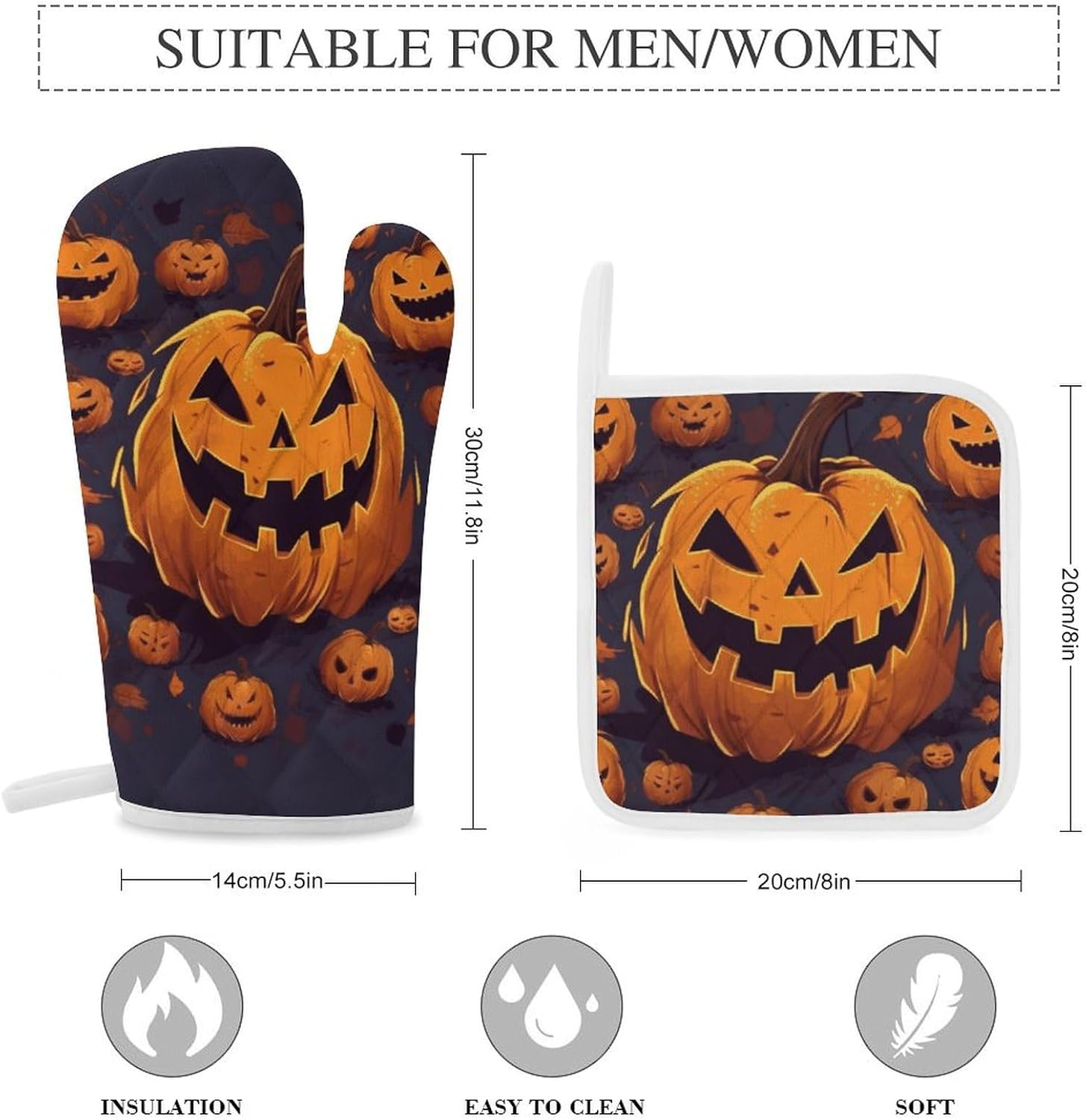Halloween Pumpkin Oven Mitts and Pot Holders Set