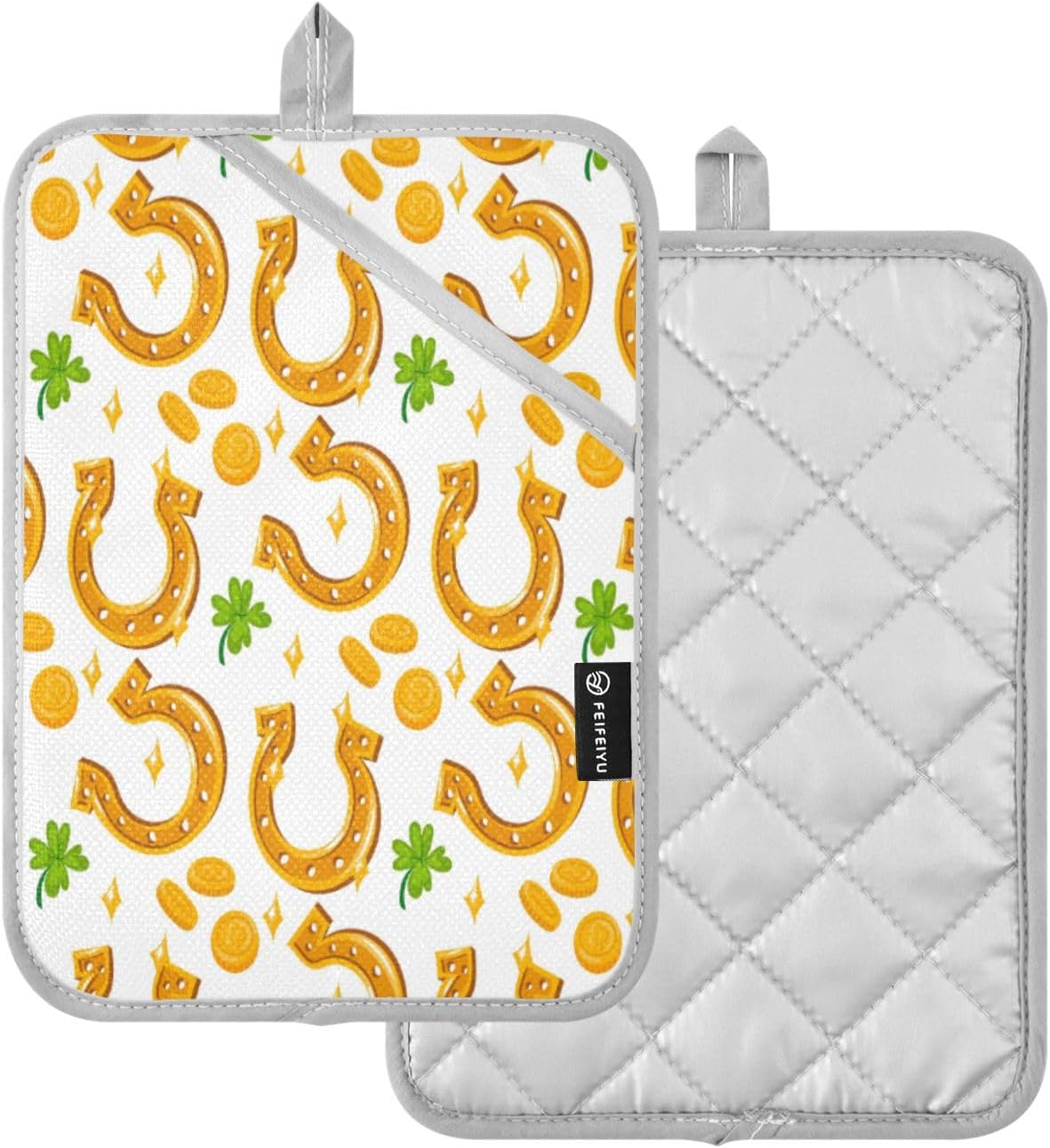 Golden Horseshoe Coin Clover Potholders