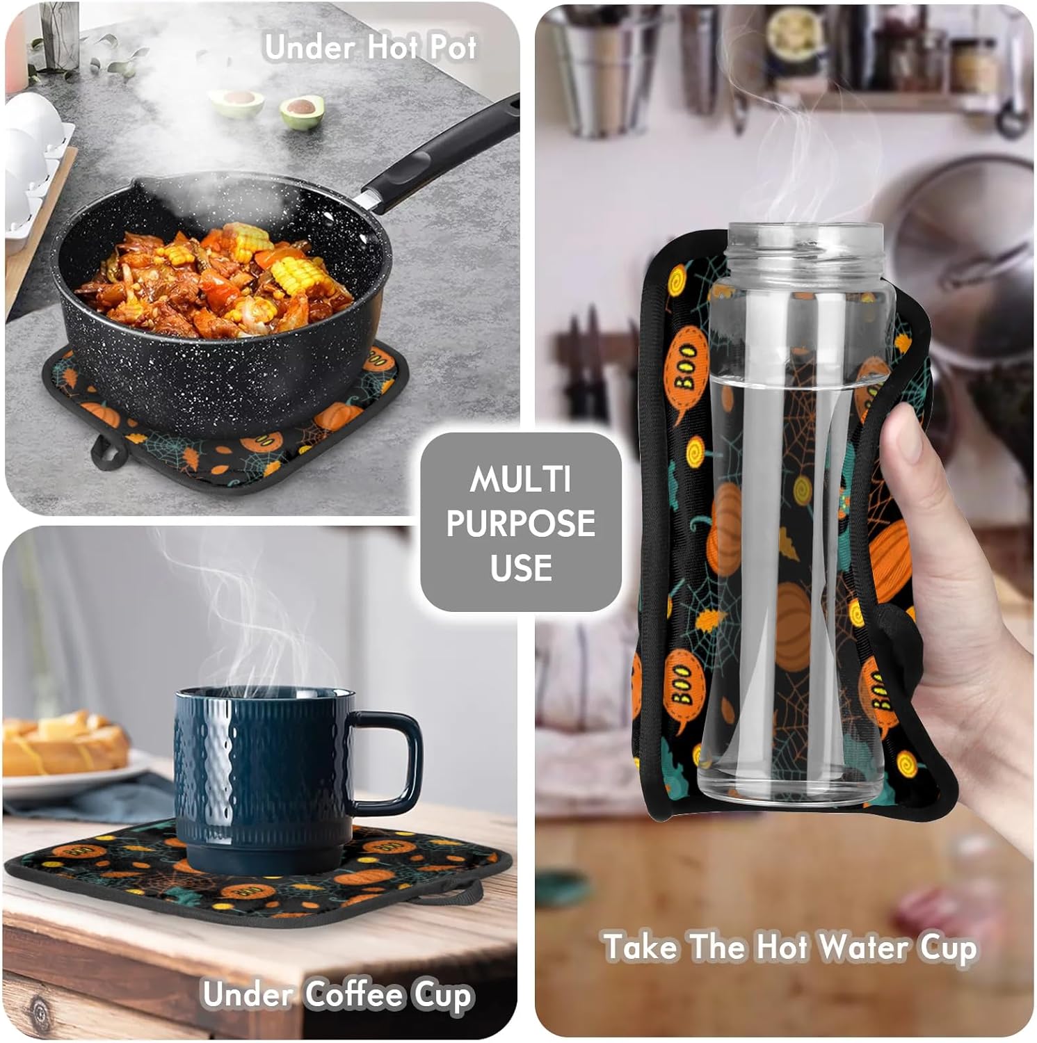 Kawaii Halloween Bat Pumpkin Oven Mitts Set of 2