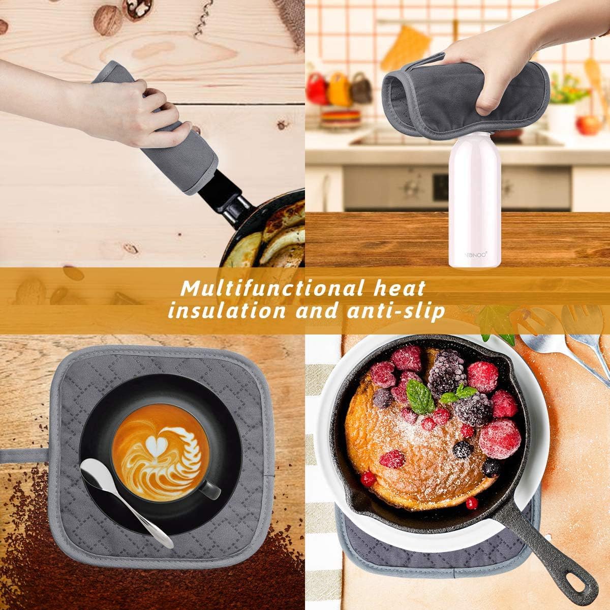 Tormays 4Pcs Oven Mitts Set with Heat Resistance and Non-Slip Design