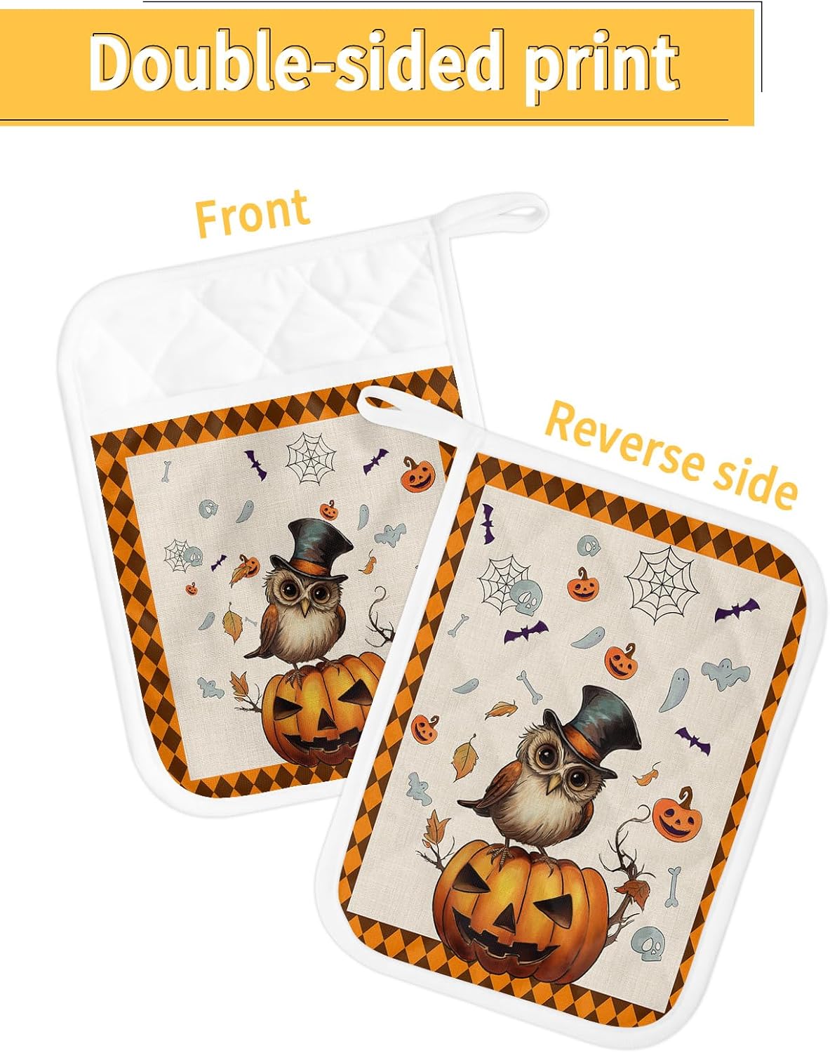 Gehucoxee Rustic Halloween Pot Holder Set - Non-Slip Kitchen Mitts 3-Pack