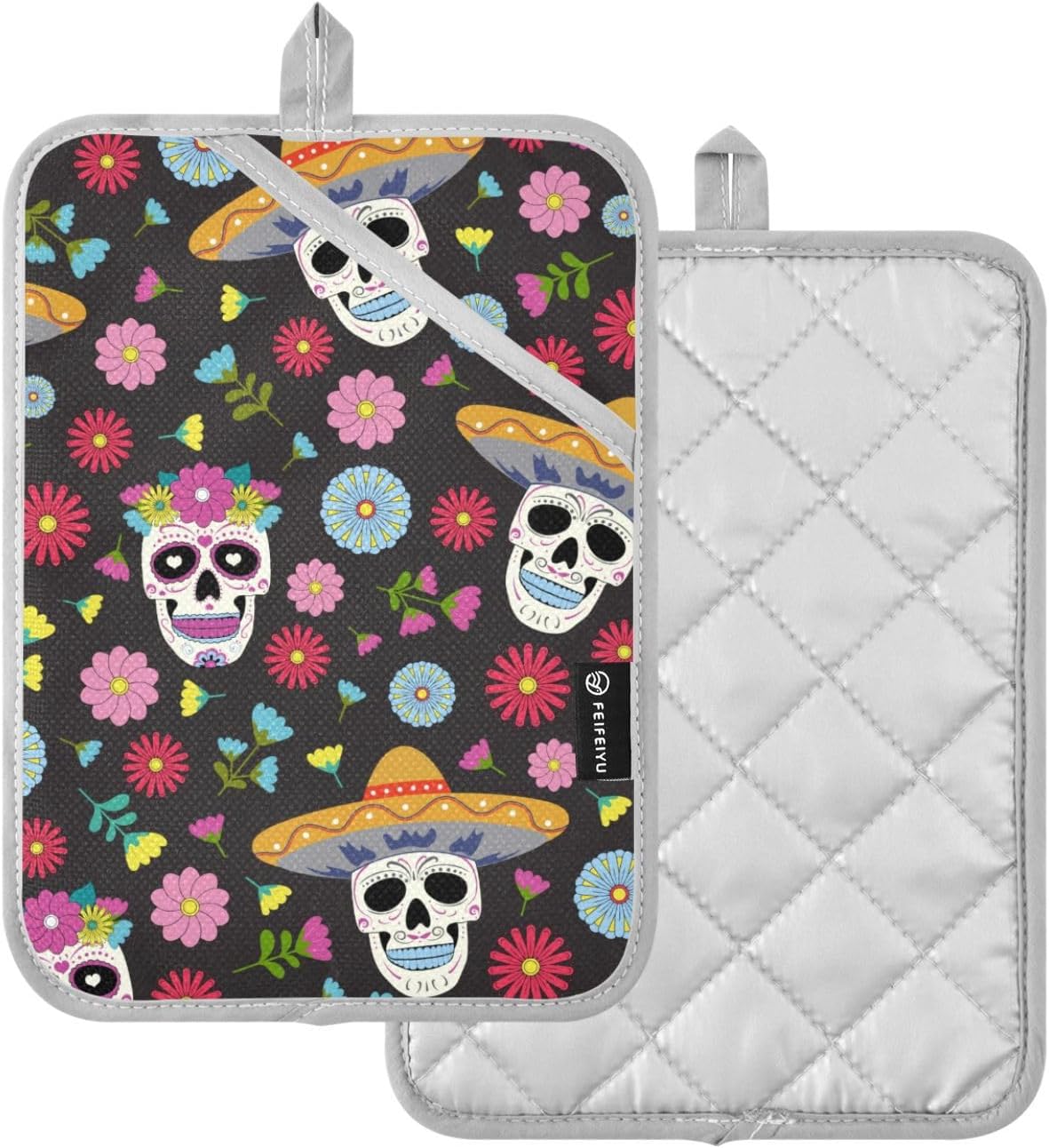 Day of the Dead Potholder Set - Heat-Resistant Oven Mitts