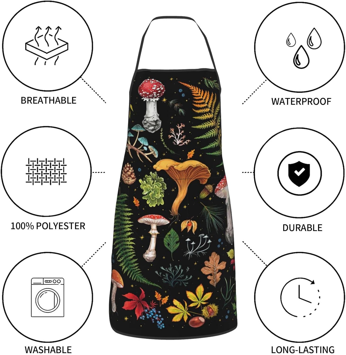 Mushroom Oven Mitts and Apron Set 5Pcs Heat Resistant