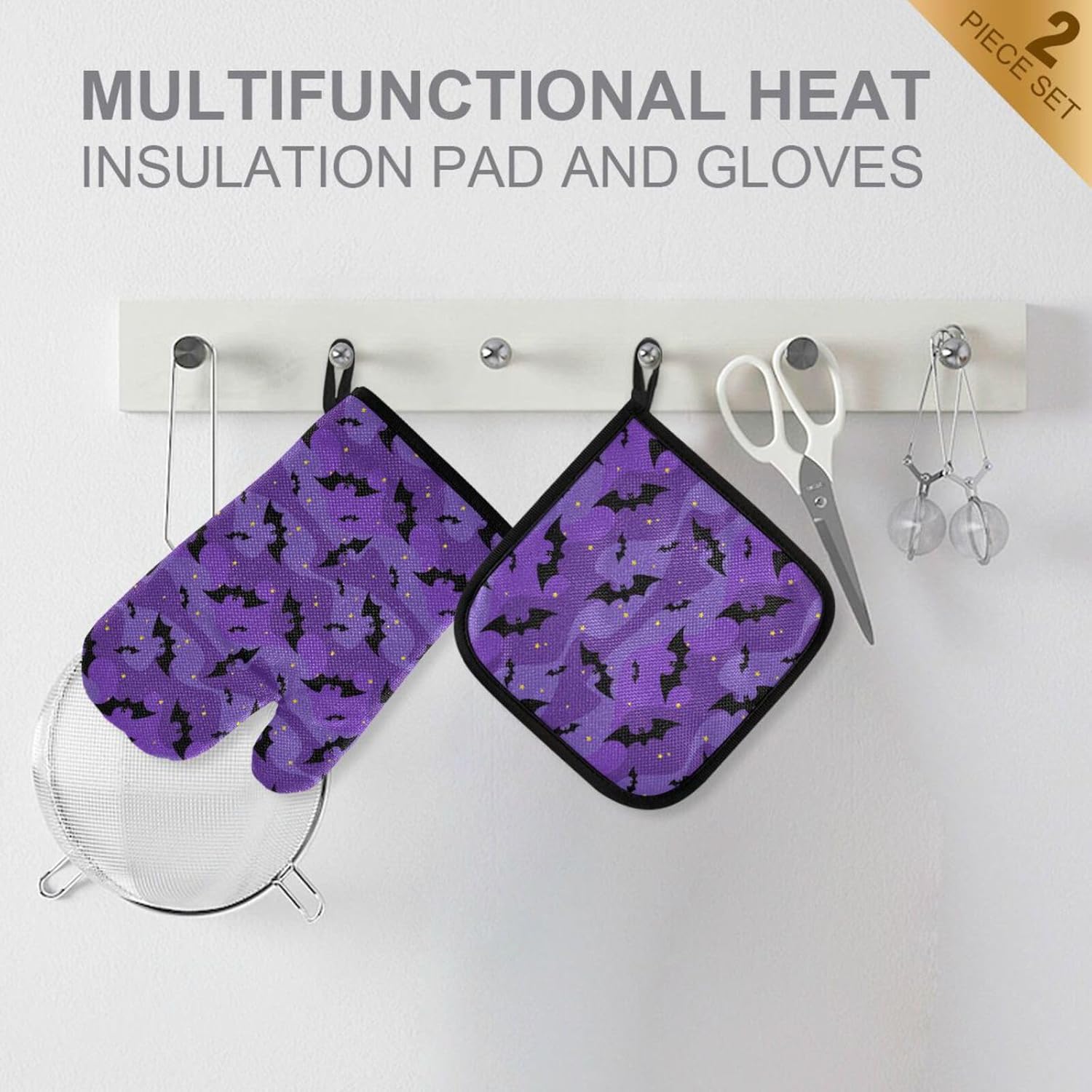 Halloween Black Bat Oven Mitts and Pot Holders