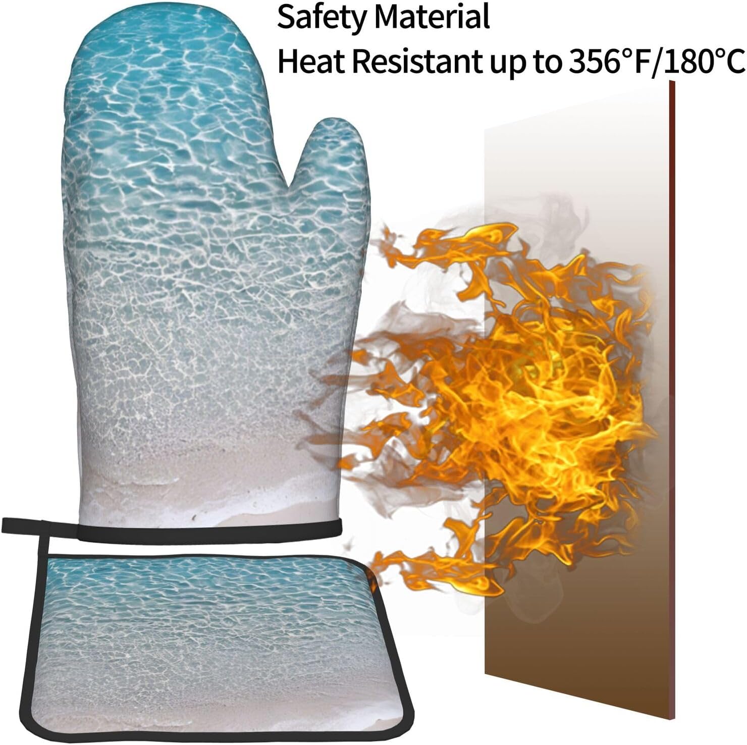 Clear Sea Water Oven Mitt Pot Holder Set