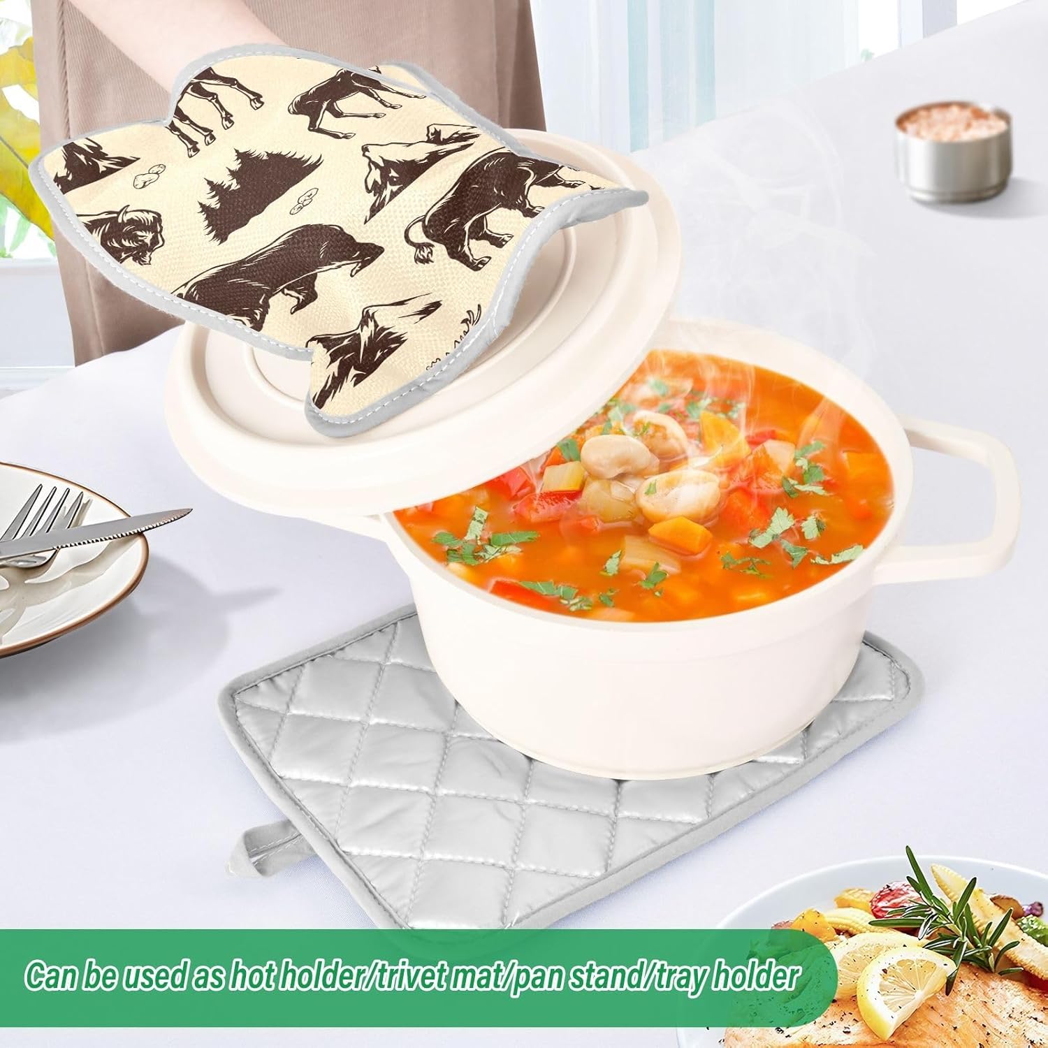 Potholder Set for Cooking Baking Heat-Resistant with Animal Designs
